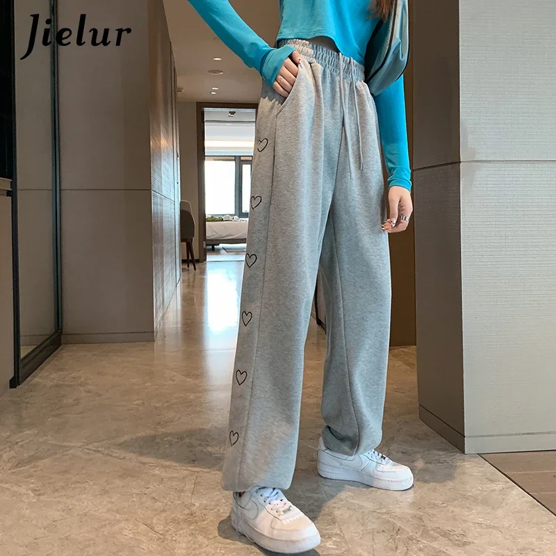 

Jielur Pocket Gray Sweatpants Women Black Drawstring Trousers Spring Autumn Loose Leisure Pants Straight Wide Leg Trousers M-XXL