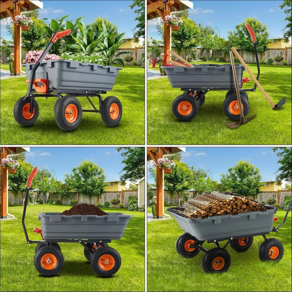 عربة ساحة حديقة شديدة التحمل بسعة 800 رطل، وإطارات مقاس 10 بوصة، وإطار فولاذي للإغخال السريع، مثالية لـ Heavy-Duty Ya