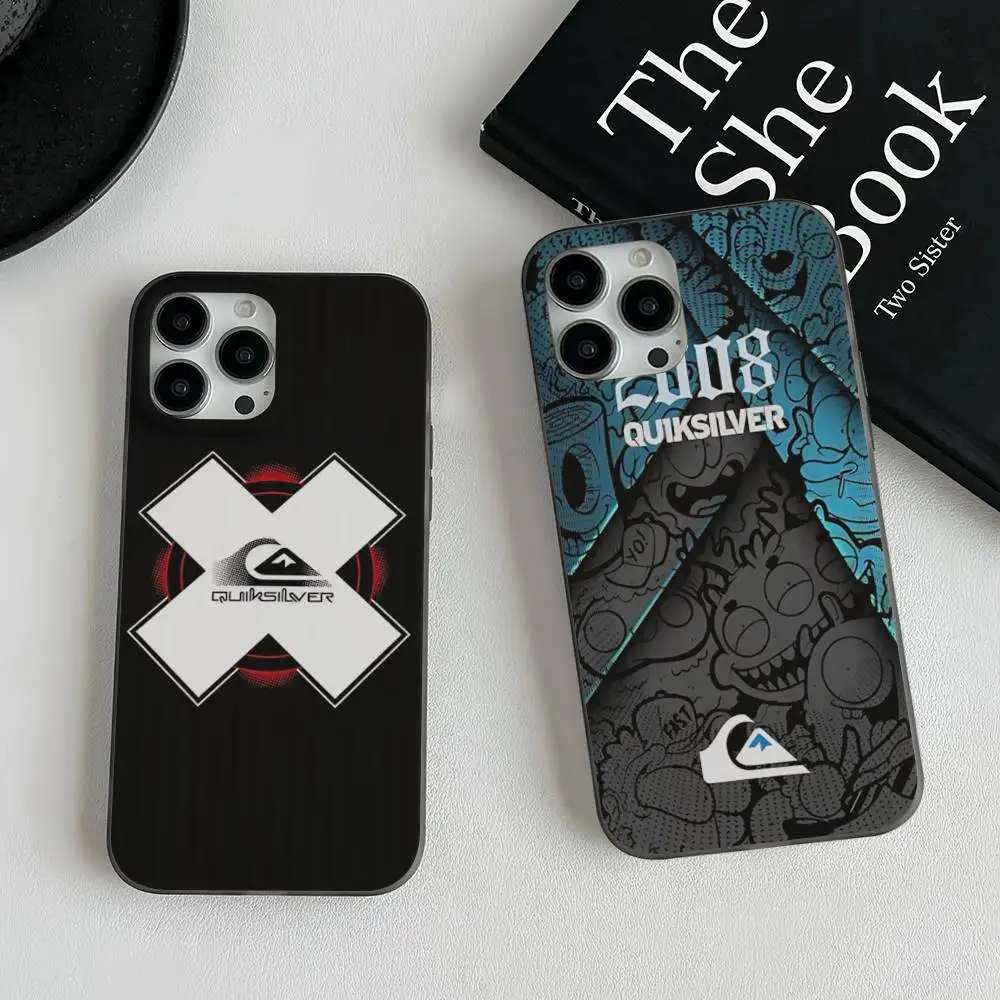 Capa de Telefone com Logo da Marca Surf Q-QuiksilverS para iPhone 11 12 13 14 15 16 17 Pro Max PLUS Pro, Capa de Silicone Corrugada