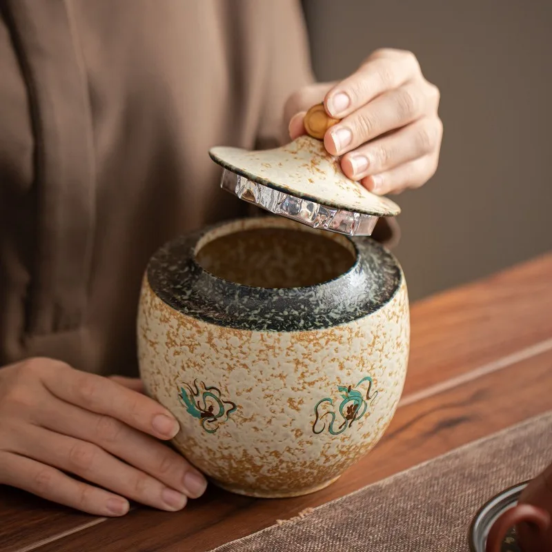 Vintage Ceramic Tea Canister Tea Set Decoration Sealed Jar Home Storage Box for Green Pu'er Black Tea