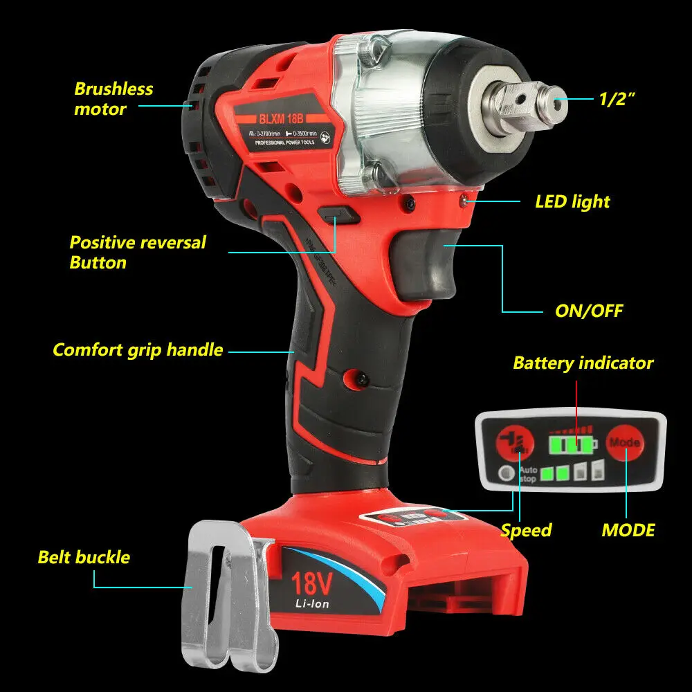 Imagem -06 - Trechargeable Brushless Chave de Impacto Chave Chave Chave Chave de Fenda Elétrica Ferramenta Elétrica Pode Usar para Milwaukee M18 18v Bateria de Lítio