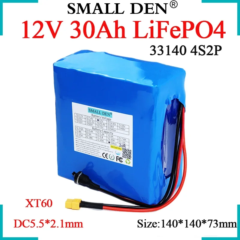 New 12.8V 30Ah 33140 Lifepo4 Battery Pack 4S2P With 30A Same Port BMS For E-boat UPS Electric Toys Car starter 12V Power Supply