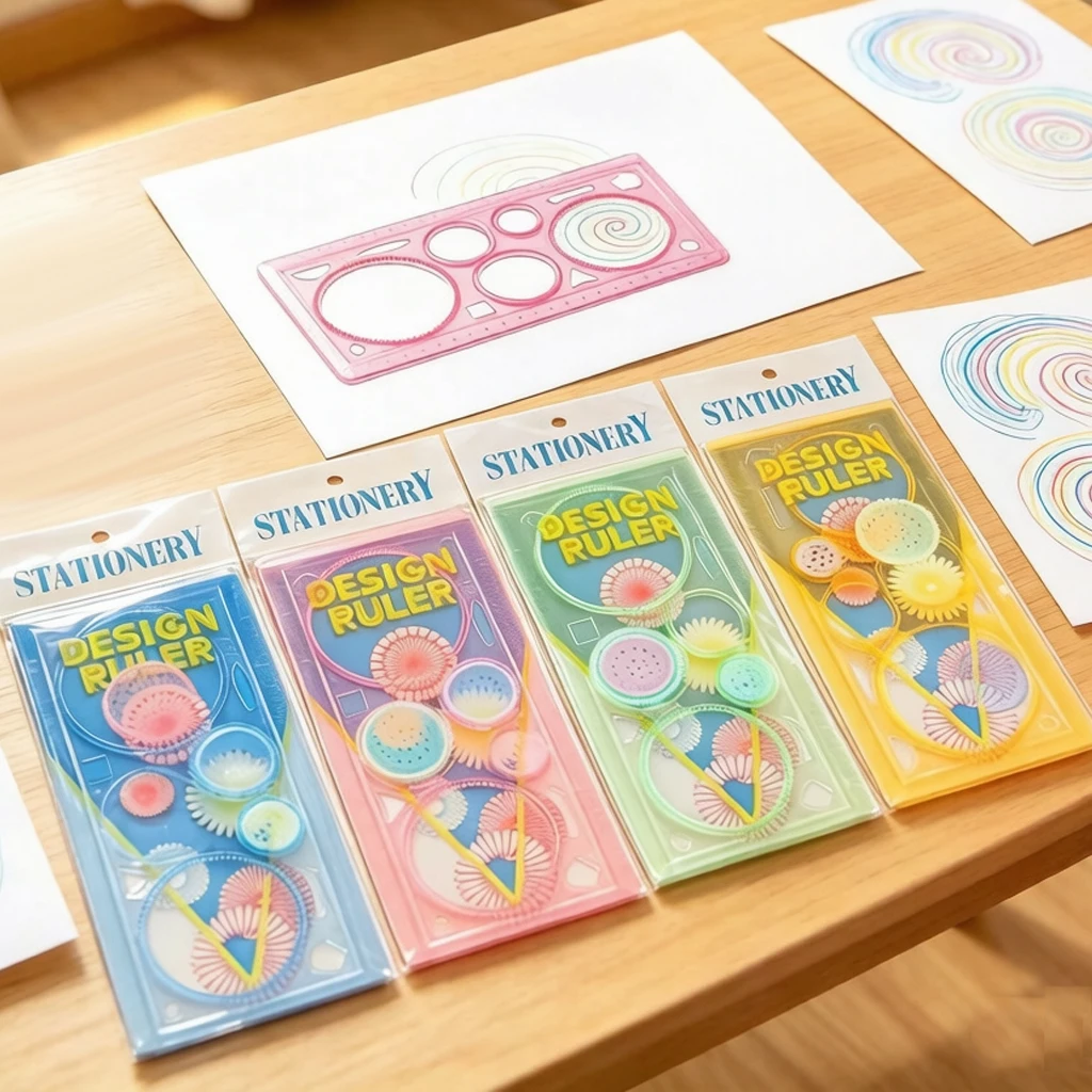 ﻿4PCS Transparent Spirograph Rulers – Blue, Green, Pink, Yellow Geometric Drawing Kits for Creative Sketching & Math Art TMZ