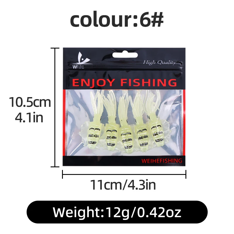 WEIHE 5-teiliges Set Tintenfisch-Köder Mehrfarbige Kleine Tintenfisch- und Oktopus-Köder zum Angeln Sortierte Bunte Achtarmige Tintenfischköder – Detail 14