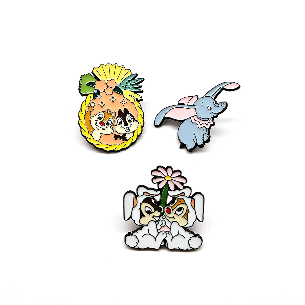 New Chip and Dale Lapel Pins Cute Dumbo Metal Enamel Brooches Handmade Jewelry Shirt Backpack Badge Disney Cartoon Jewelry