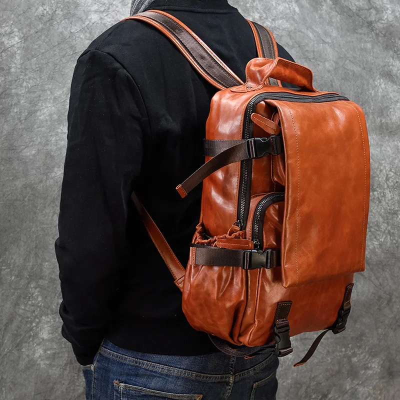 

Hot Fashion Genuine Leather Backpack Real Cowskin Travel Backpacks Men Women Daypack Black Brown Bagpack Bag For School