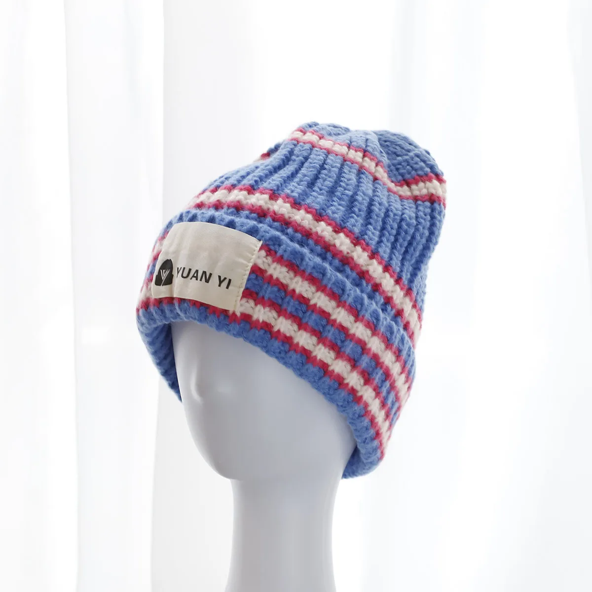 New winter hat Vintage Knitted Hat Rainbow Stripe Hat Big caps Knitted hat skiing cap Big hat wool y2k warm hat Thick gentle hat