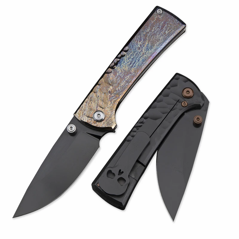

Premium M390 Folding Knife, DLC Coated Blade, Titanium Handle with Artistic Flame Anodizing, for Collection & Outdoor