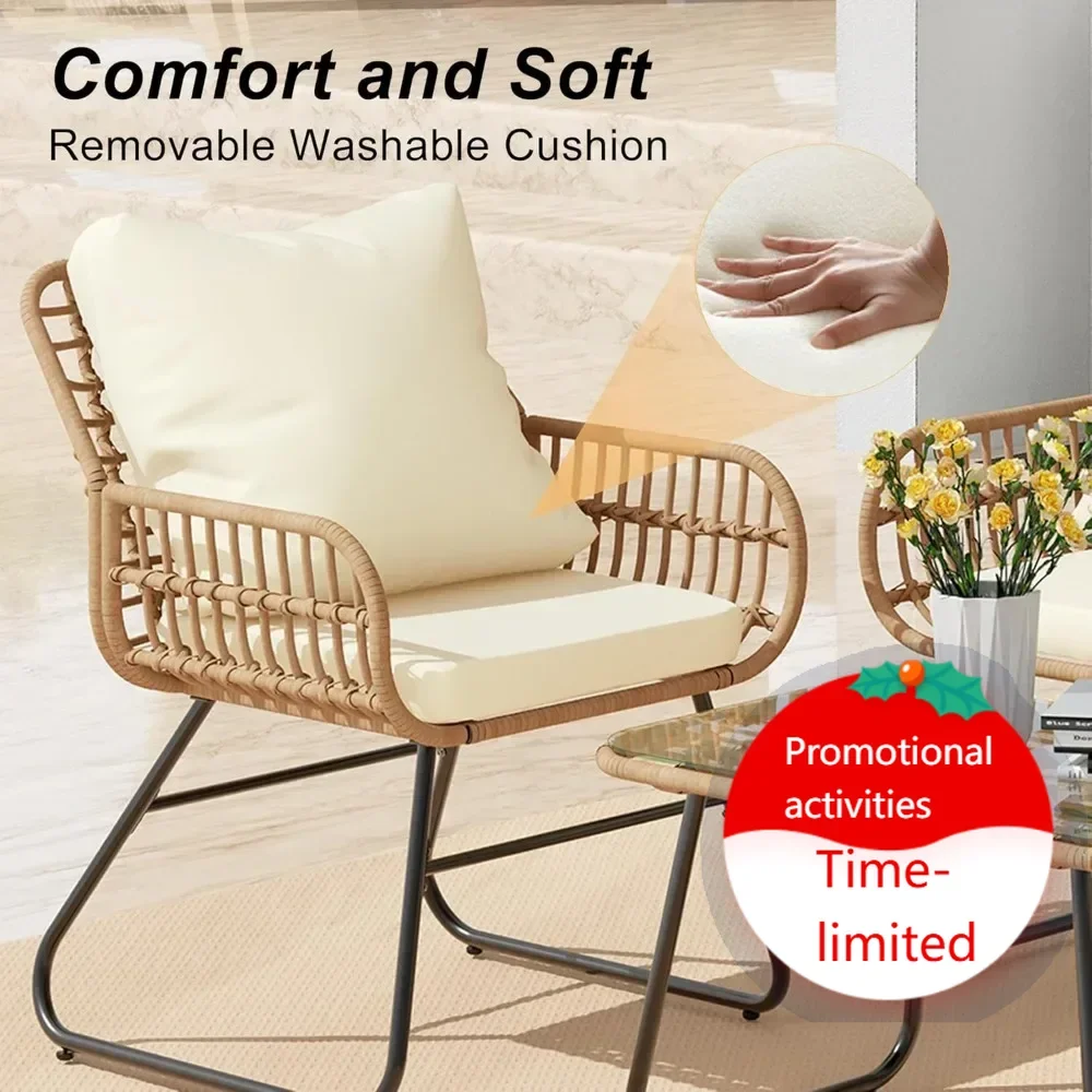 

Горячая распродажа: комплект уличной мебели для патио из 4 предметов – плетеный бистро-набор с мягкими стульями и столешницей из закаленного стекла.