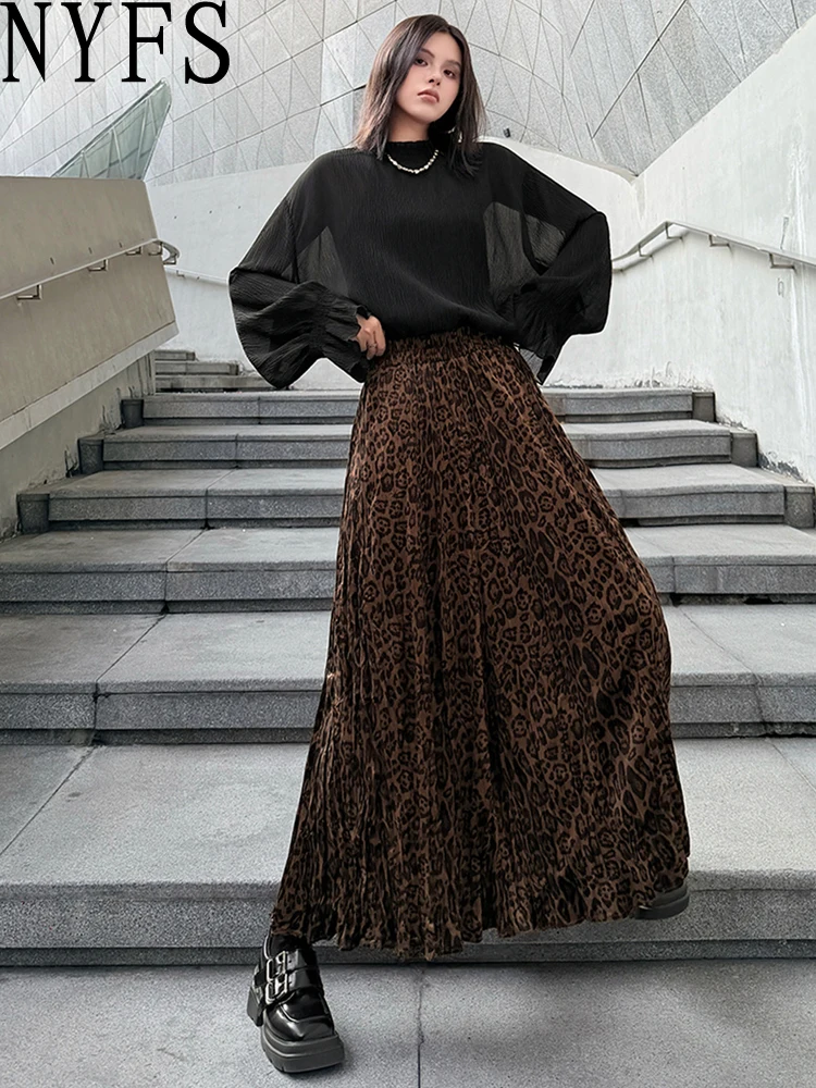 NYFS américain hottie rétro imprimé léopard femme jupes femme taille haute ample grande taille 2026 printemps jupe longue