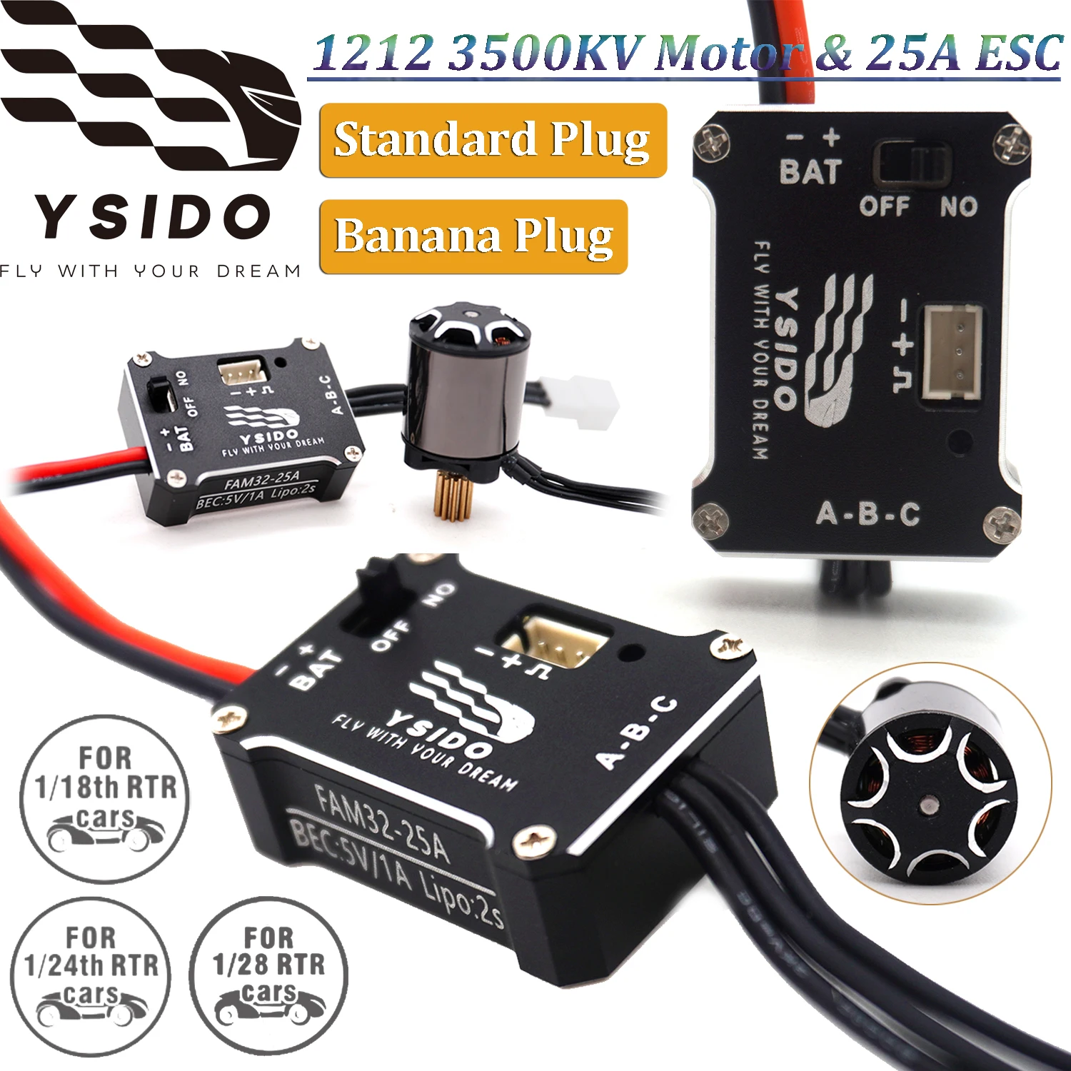 

FAM32 25A ESC Стандартная/банановая вилка 1212 3500KV Комбинированный бесщеточный двигатель для 1:28 1:24 1:18 TRX4M SCX24 RC Альпинистские детали для дрифта