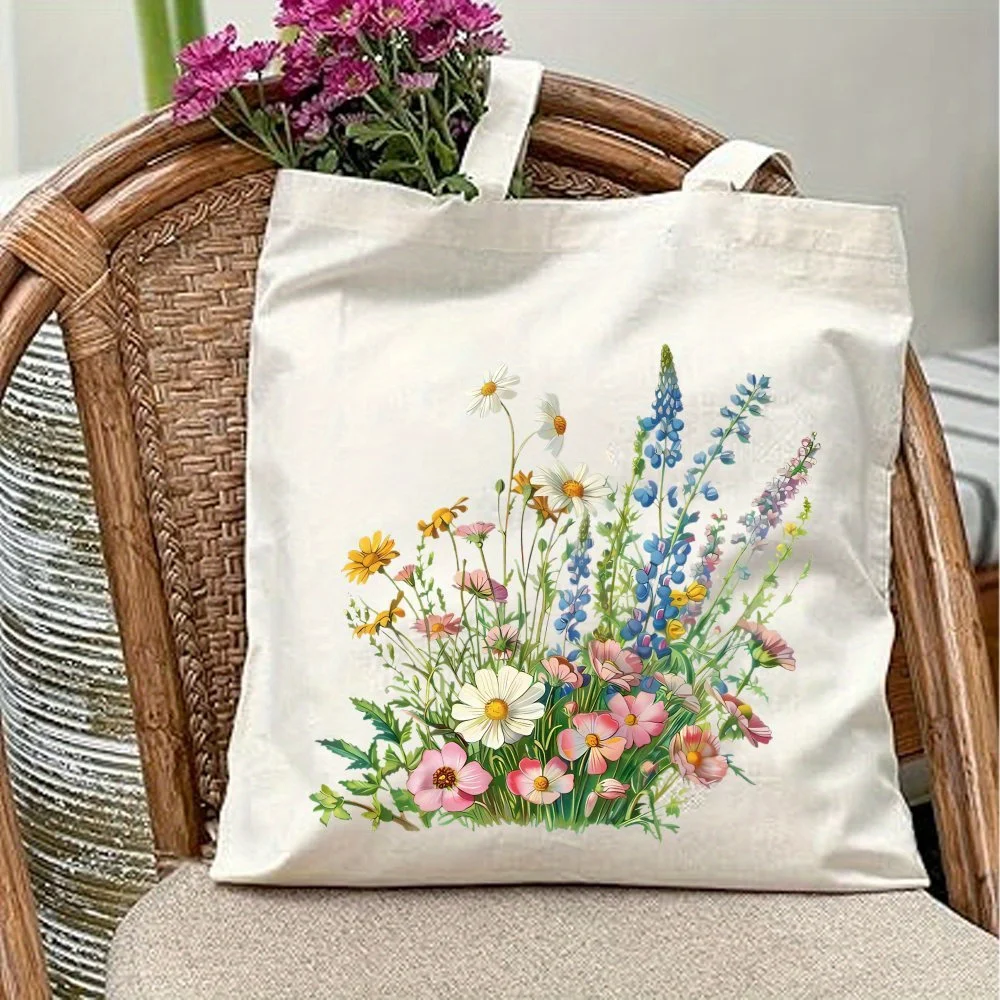 A Aesthetic Spring print canvas tote bag, suitable for daily use, shopping, school, and travel