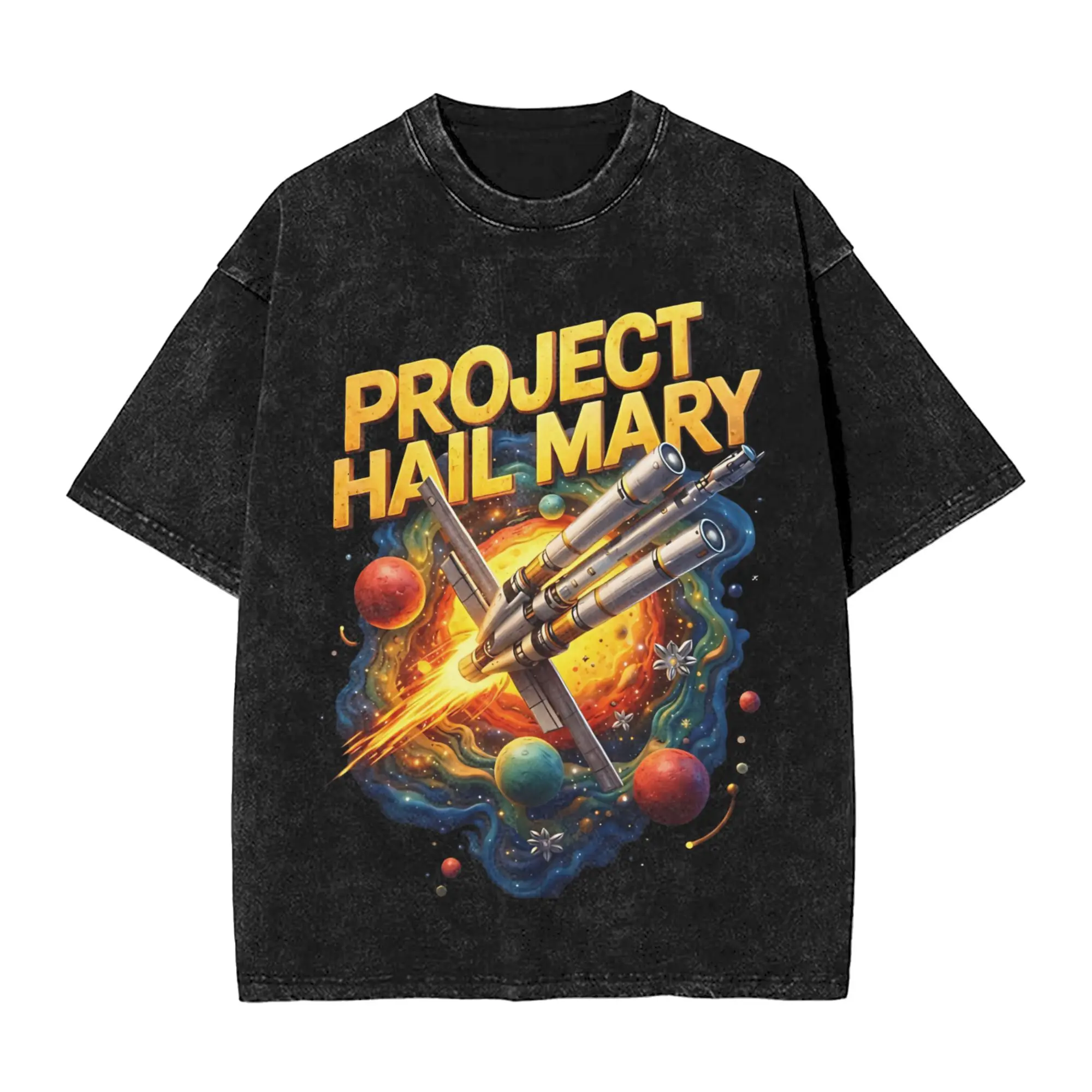 Vintage Project Hail Mary Save The World Sci Fi Funny Rocky Amaze Movie T-Shirts Men Crewneck Pure Cotton Washed T Shirts