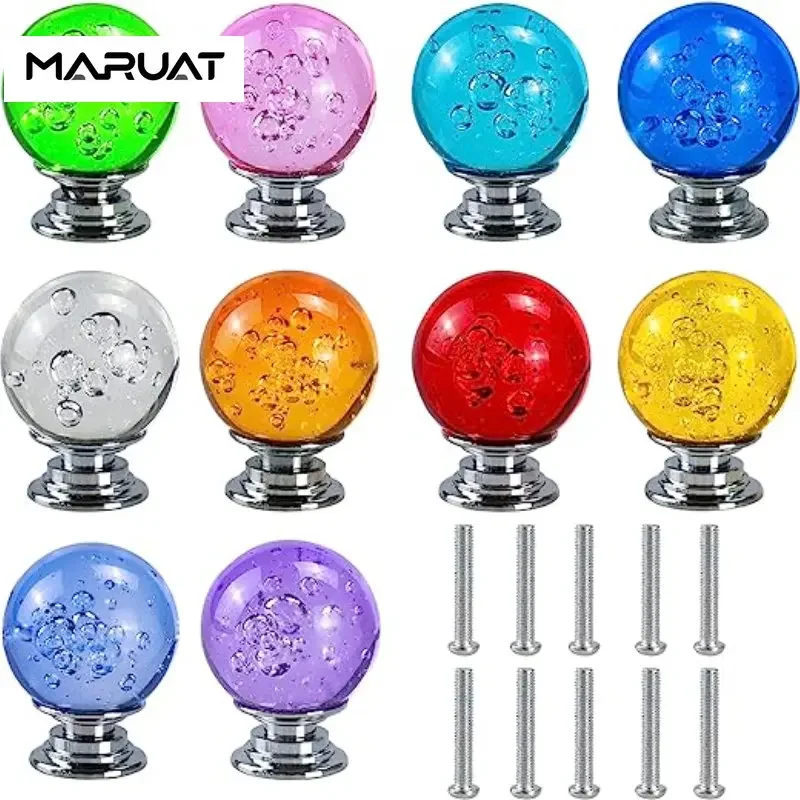 Round Ball Glass Single Hole Pull Wardrobe Drawer Wardrobe Pull Handle Coloured Furniture Crystal Bubble Ball Pull Furniture