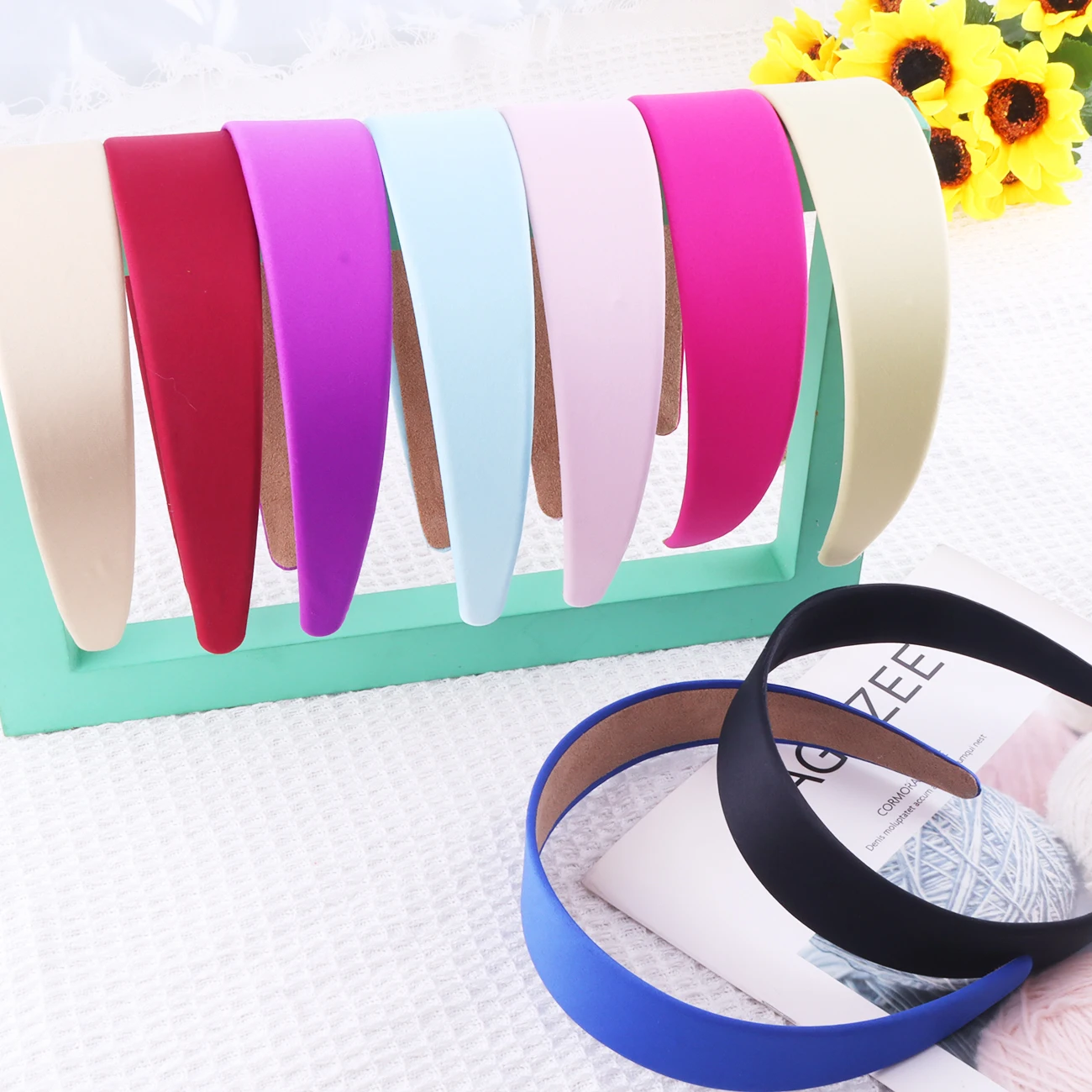 Satin Headbands 1.5in Plain Headband Non-slip Hair Headband Colorful DIY Wide Headbands for Women and Girls Hairbands