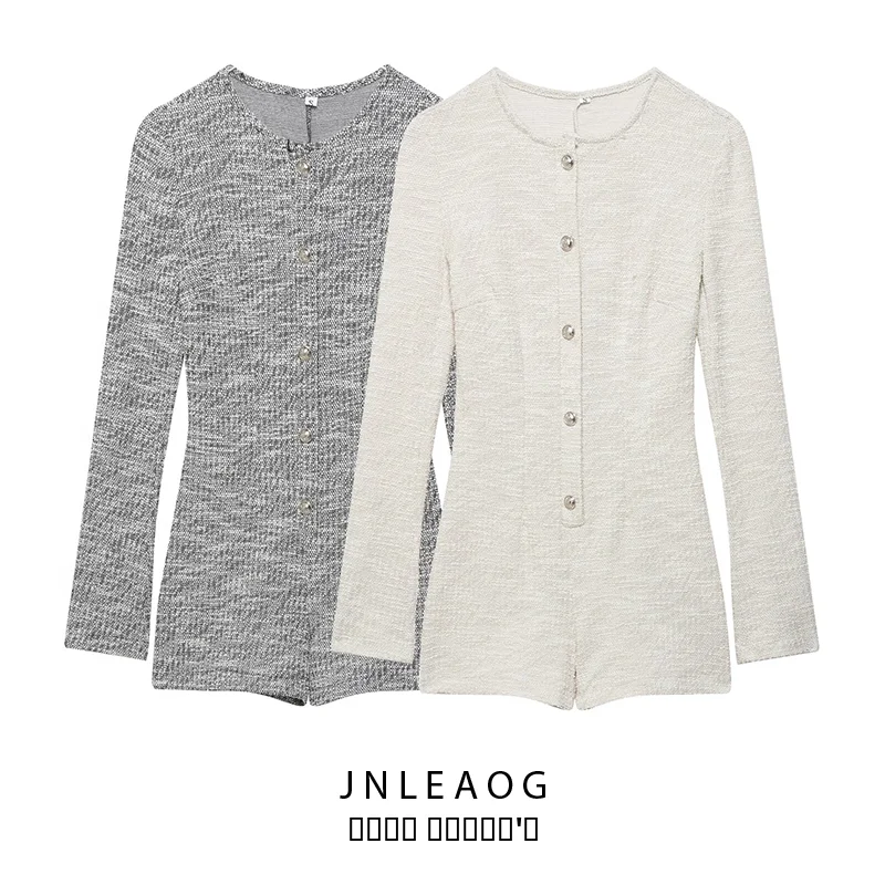 

JNLEAOG Весенний новый модный женский твидовый комбинезон-шорты с высокой талией, прямые штанины, уличный стиль, полиэстер, женский комбинезон