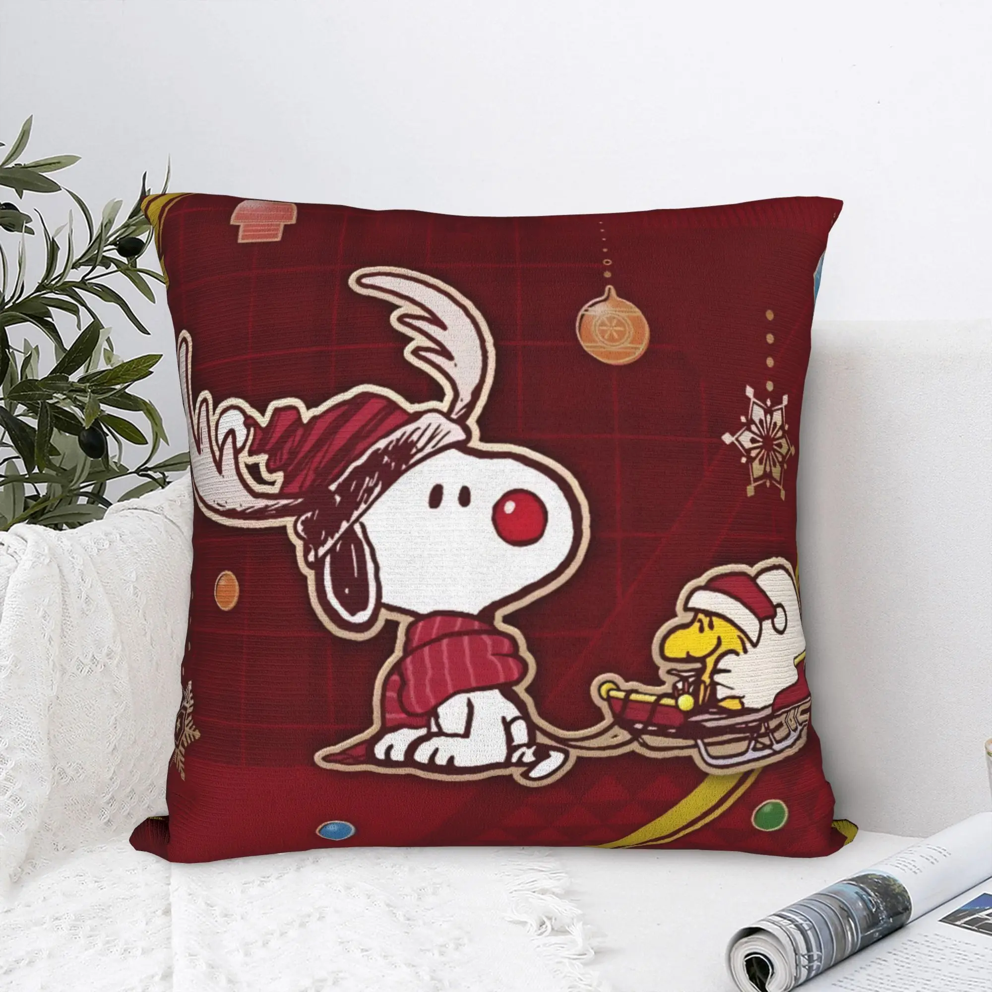 S-Snoopys Xmas Christmas Tree Square Pillow Cases  Cushion Covers Customized Zipper Throw Pillow Case Cover for Living Room 18