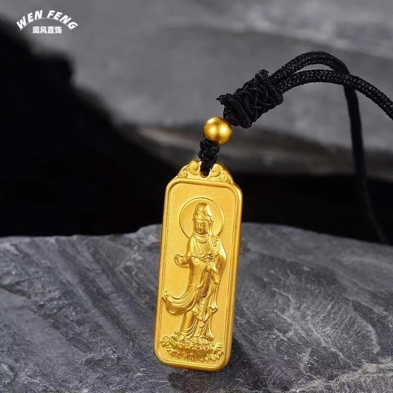 

Ancient Style Guanyin Bodhisattva Pendant Sweater Chain Unisex Imitation Heart Sutra Card Guanyin Necklace Pendant Jewelry Whole