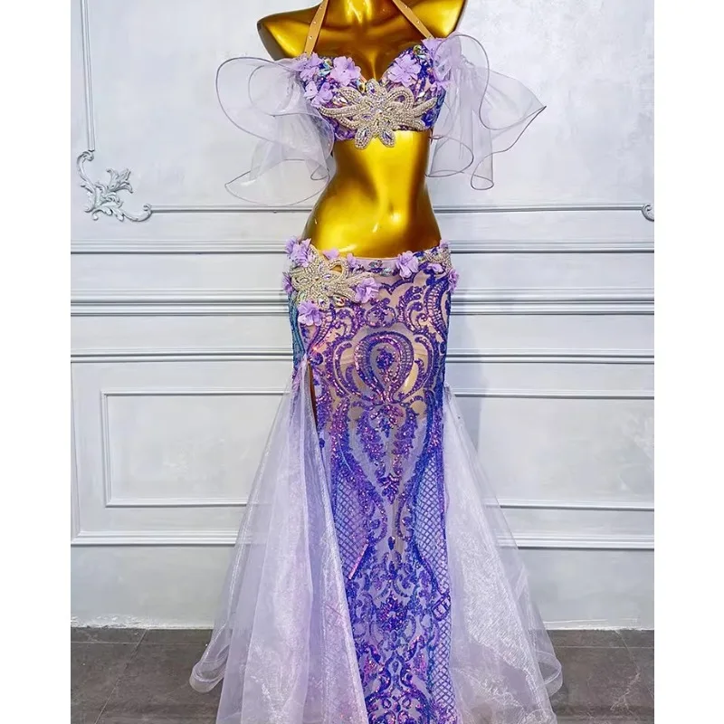 Customized Belly Dance Clothing Performance Dress Female 2025 New Set Eastern Dance Costumes Practice Dress Set Blue Bra Skirt