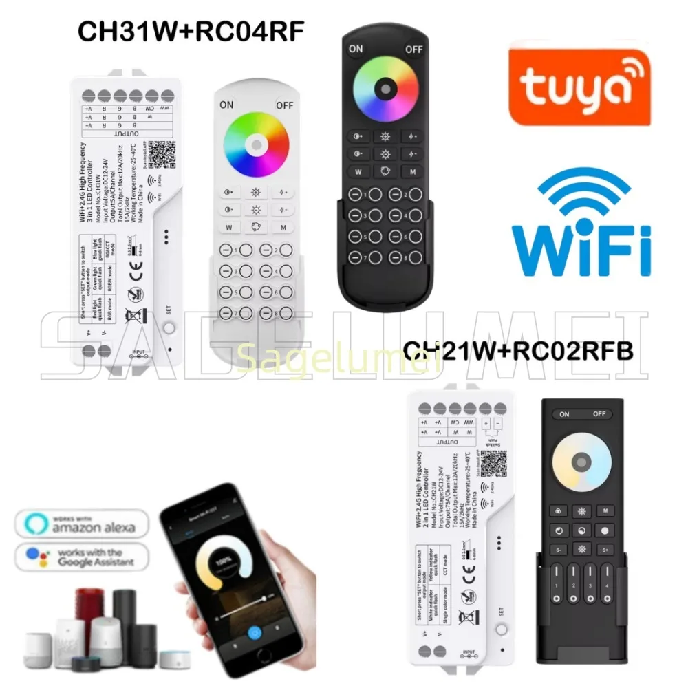 DC12-24V CH21W 2.4GHzRF/WIFI High Frequency 2in1/3in1 Smart Tuya LED Controller For Single/Dual color RGB RGBW RGBCCT LED Strip