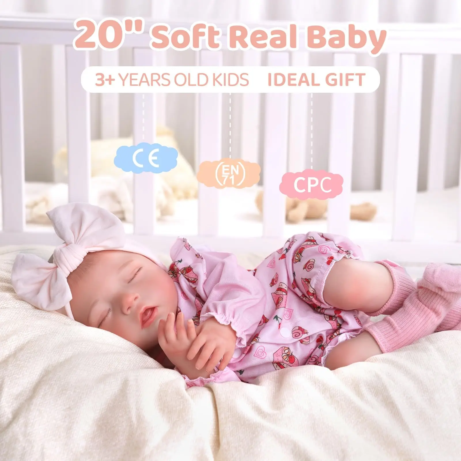 ตุ๊กตาเด็กทารกเหมือนจริง - ขนาด 20 นิ้ว ให้ความรู้สึกเหมือนจริง - ตุ๊กตาเด็กแรกเกิดหญิง พร้อมกล่องของขวัญสำหรับเด็กอายุ 3 ปีขึ้นไป