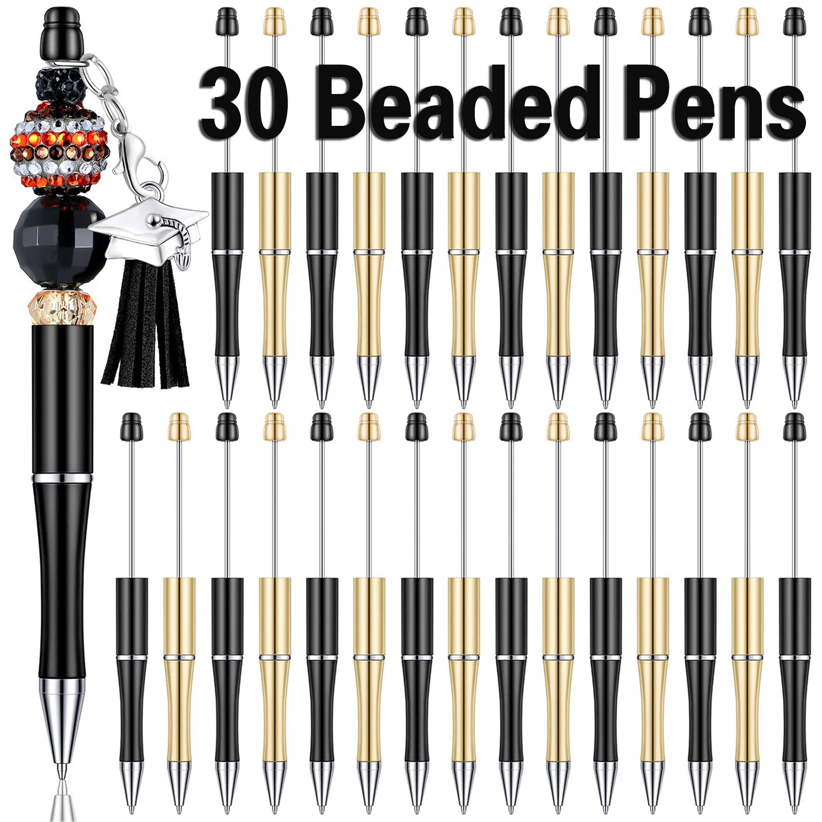 

30Pcs Plastic Beadable Pens Bead Pens for DIY Making Kit for Pens Beaded Pens for Office School Kids Students Nurse