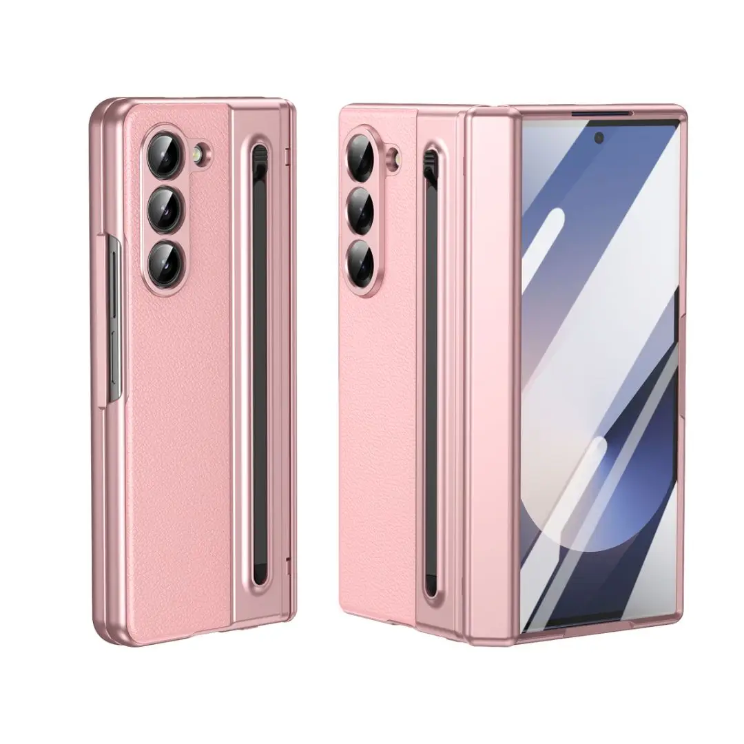 S Pen Handyhülle für Galaxy Z Fold7, Scharnierschutz und integrierter Displayschutz, Leder-Handyhülle für Fold6, Fold 5/4/3, Schwarz – Detail 11