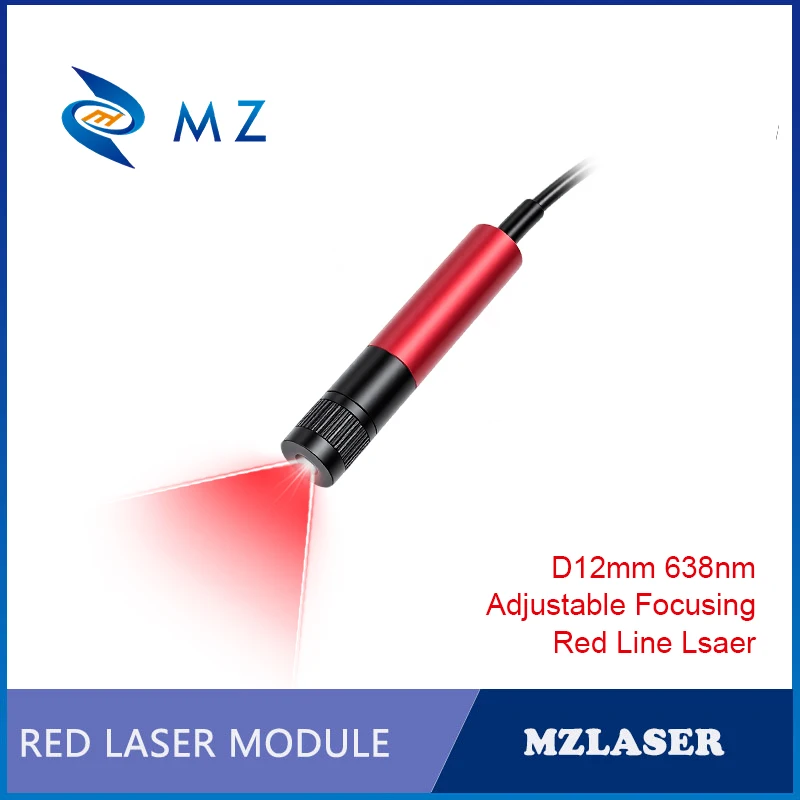 Adjustable Focusing Red Line Laser Module 638nm D12mm 0.5mW 1mW 5mW 10mW 3V 5V 12V 24V Industrial Grade for Woodworking Parts