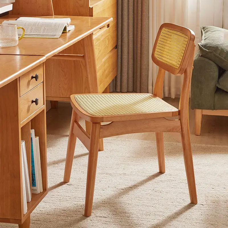 

Nordic solid wood rattan chair backrest home ins study balcony guest house leisure lounge chair for dinning restaurant furniture