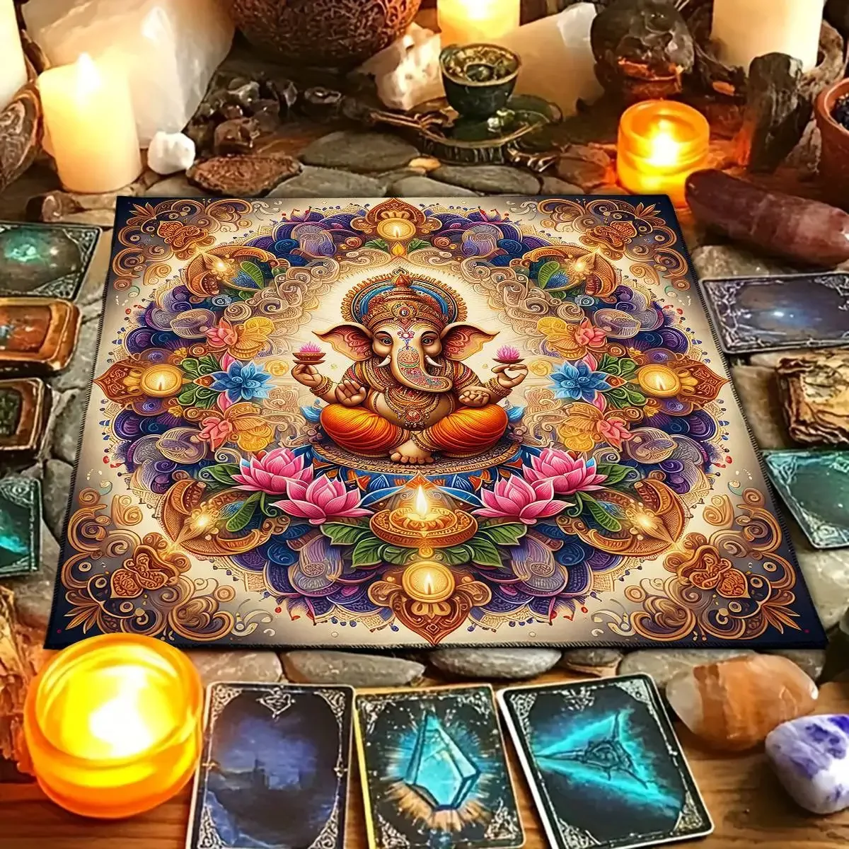 Elephant Headed God Ganesha Altar Cloth Tarot Card Tablecloth For Yoga Meditation Lotus Mandala Chakra Cloth Altar Decor