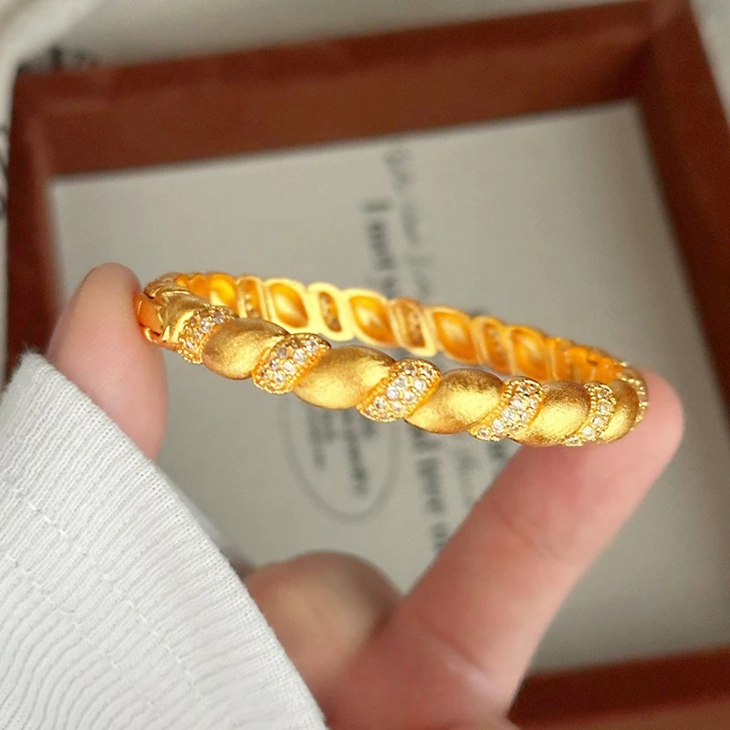 Fashion 14k Color Medieval Fried Dough Twists Gold Bracelet for Women Bride Wedding Birthday Valentine's Day Jewelry Gifts