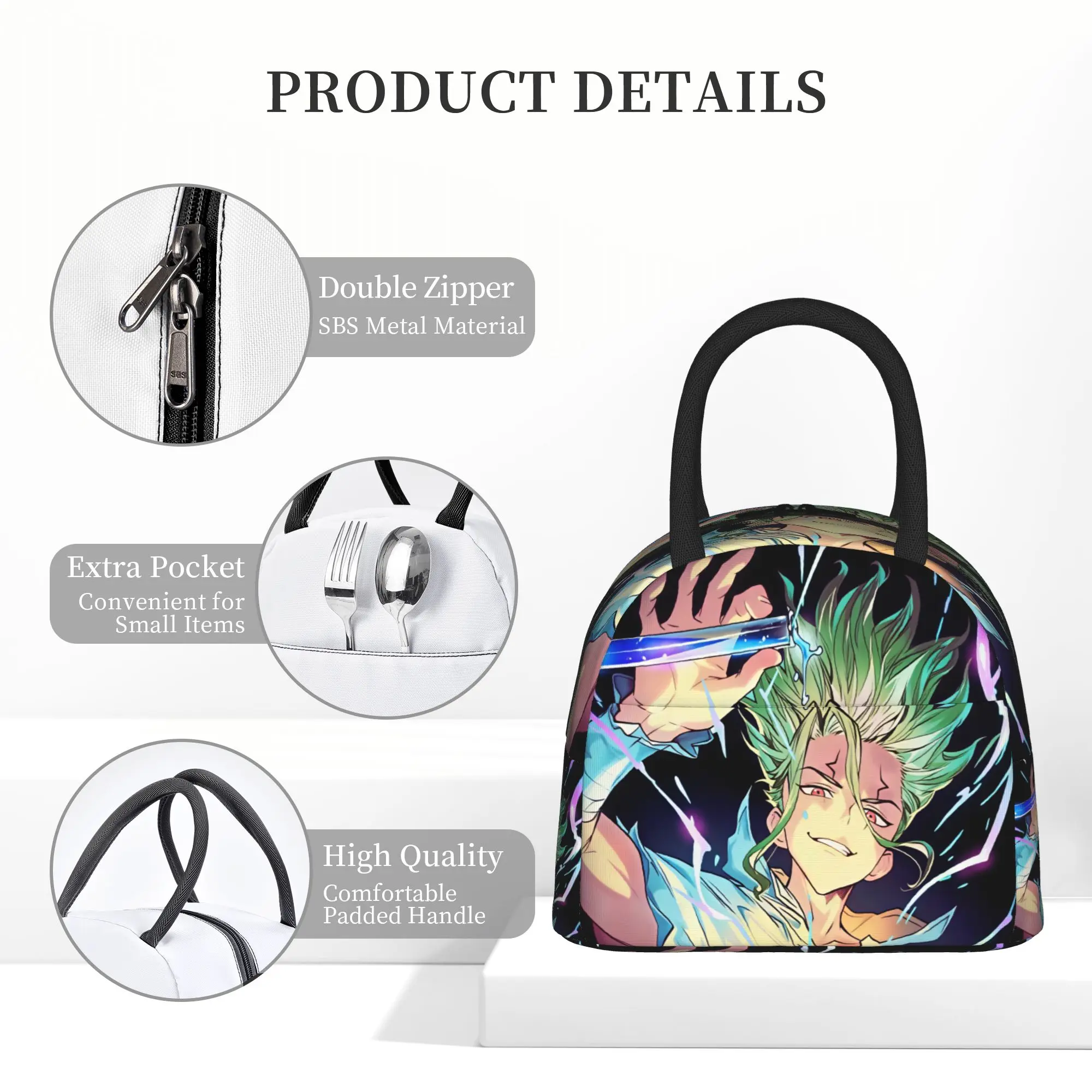 Senku Ishigami  Lunch Bag  Fashion Lunch Box For Women Outdoor Picnic Portable Cooler Bag Waterproof Print Thermal Tote Handbags - view 5