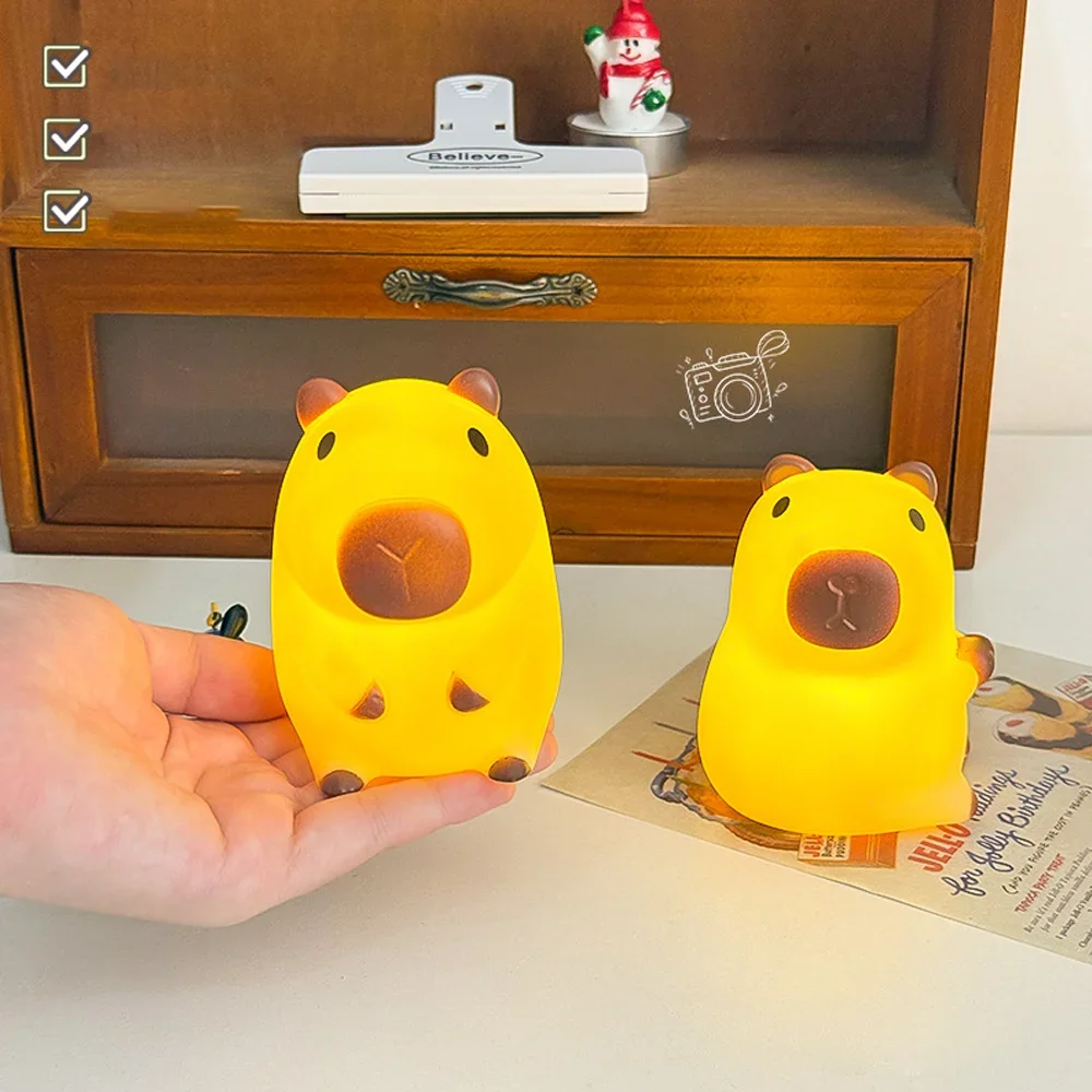 Hot Leuke Mini Capybara Nachtlampje Kapibala Cartoon Vinyl Dier Bedlampje Batterij Aangedreven Kerstcadeau voor Kinderen Meisjes Jongens