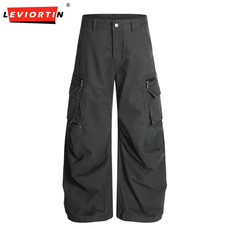 

Autumn and winter American retro men's high-end deconstruction heavy industry design loose curved knife shaped casual work pants