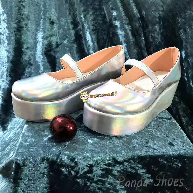 Needy Girl Overdose KAngel Cosplay Shoes Comic Anime Game Cos Silver Boots Cosplay Costume Prop Shoes for Con Halloween Party