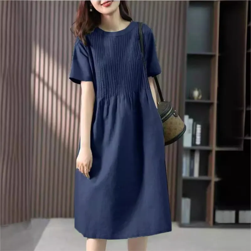 Dress Women\'s Mid-length 2024 Summer New Short-sleeved Casual Casual Belly-covering Casual Skirt