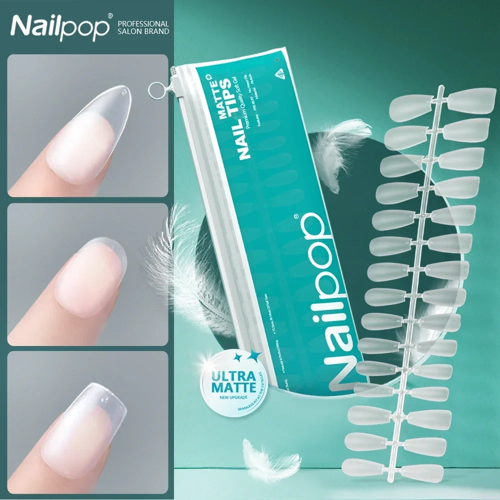 Nailpop Pre-buff Fake Nails Ultra Matte Short False Nails with Design Perfect for Nail Artists and Beginners Capsule Americaine