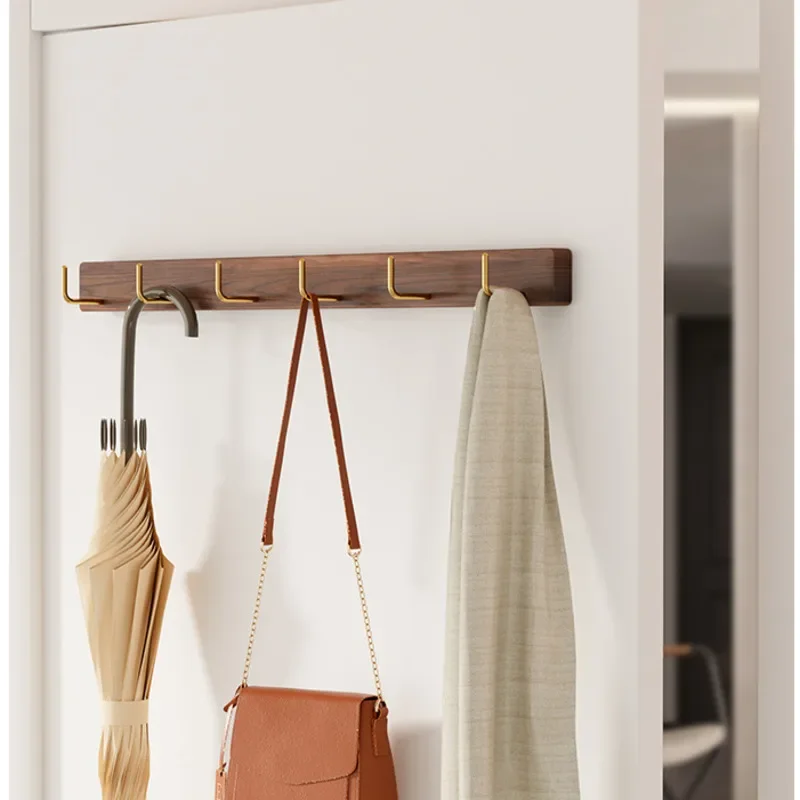 No Punching Clothes Hook Black Walnut Wood Coat Rack Creative Living Room Storage Shelves Versatile Scene Hanger For Bags