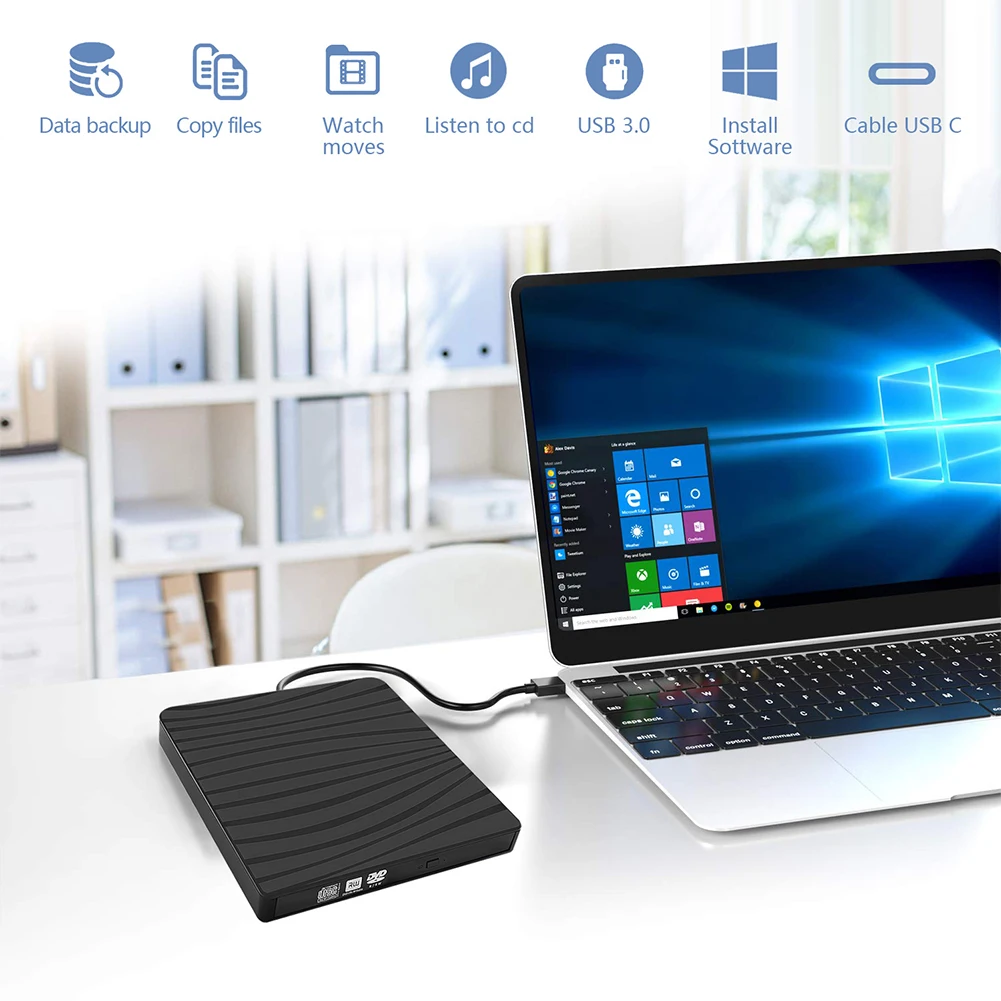 مشغل أقراص مضغوطة/DVD التوصيل والتشغيل محرك أقراص CD/DVD خارجي USB3.0 Type-C محمول CD DVD الموقد قارئ الموقد المحمول لسطح المكتب المحمول