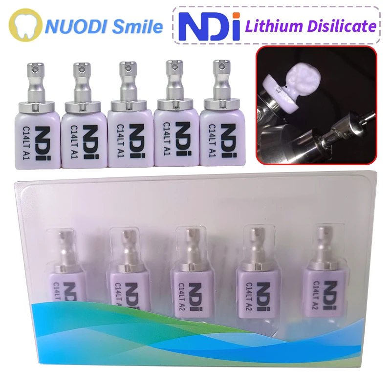 5Pcs NDI C14 Dental Glass Ceramic Lithium Disilicate Blocks Glass Ceramics HT/LT Dentistry Lab Material for CAD CAM Sirona Cerec