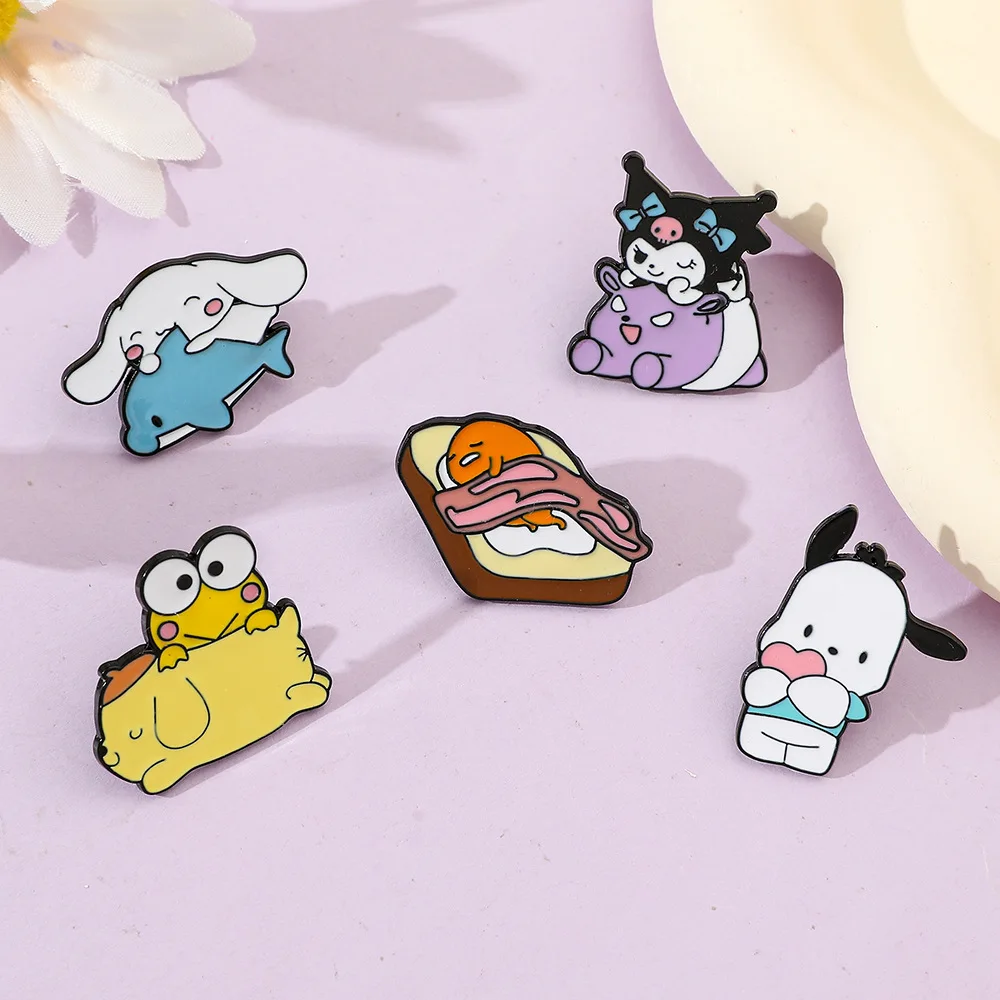 

5 Pcs Sanrio Cartoon Kuromi Hello Kitty Brooch Enamel Lapel Badge Pins Backpack Jacket Collar Bag Accessories Metal Jewelry Gift