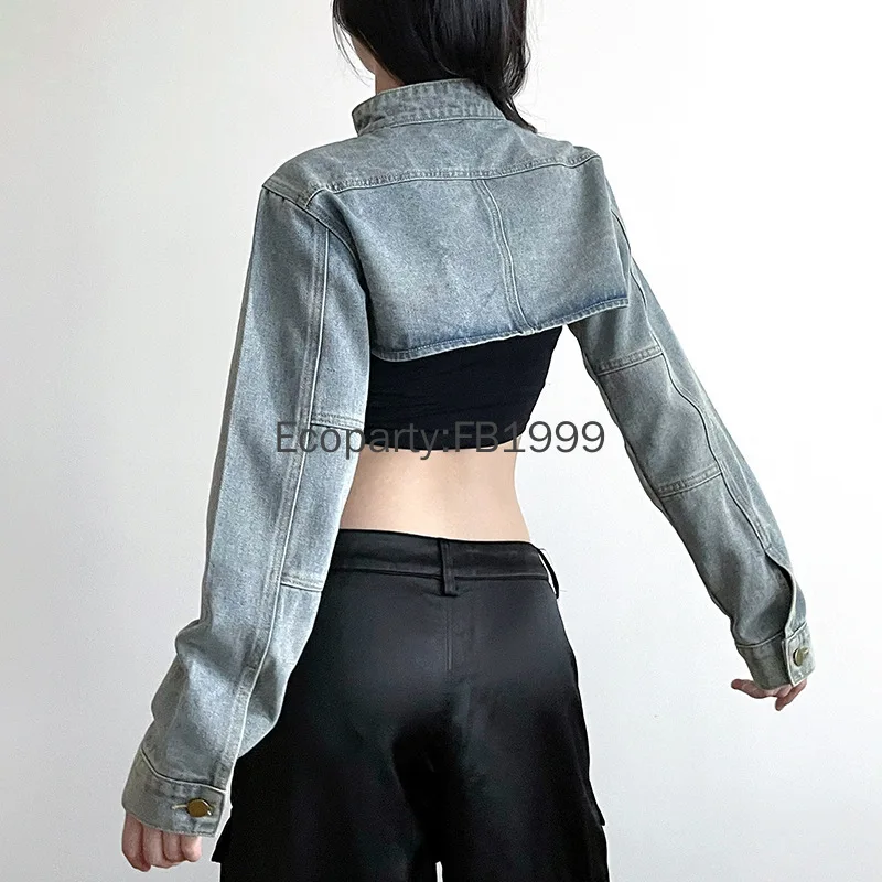 ผู้หญิงแฟชั่น DENIM แจ็คเก็ต Y2K ความงาม VINTAGE SEXY Crop Tops เสื้อญี่ปุ่น Harajuku Streetwear หญิงฤดูใบไม้ผลิฤดูร้อน Outerwear