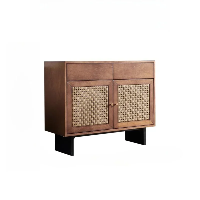 

Nordic solid wood dining side cabinet simple modern living room tea locker Japanese rattan entrance TV cabinet