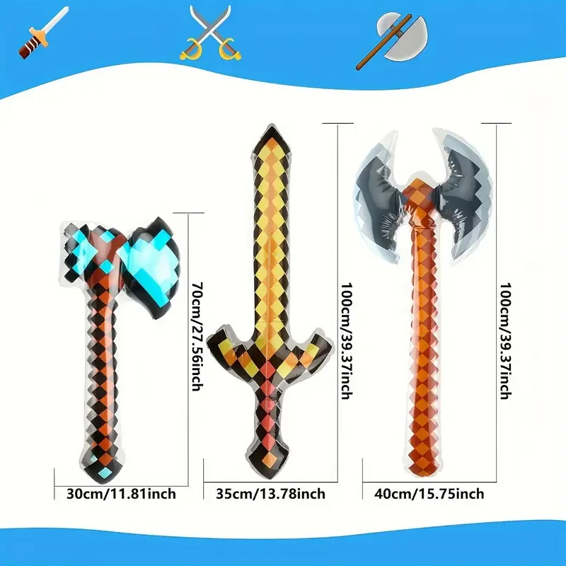Armas infláveis-espadas de diamante pixel, picaretas, hatchets, hachas, tridentes, brinquedos infantis, balão de presente de aniversário ﻿