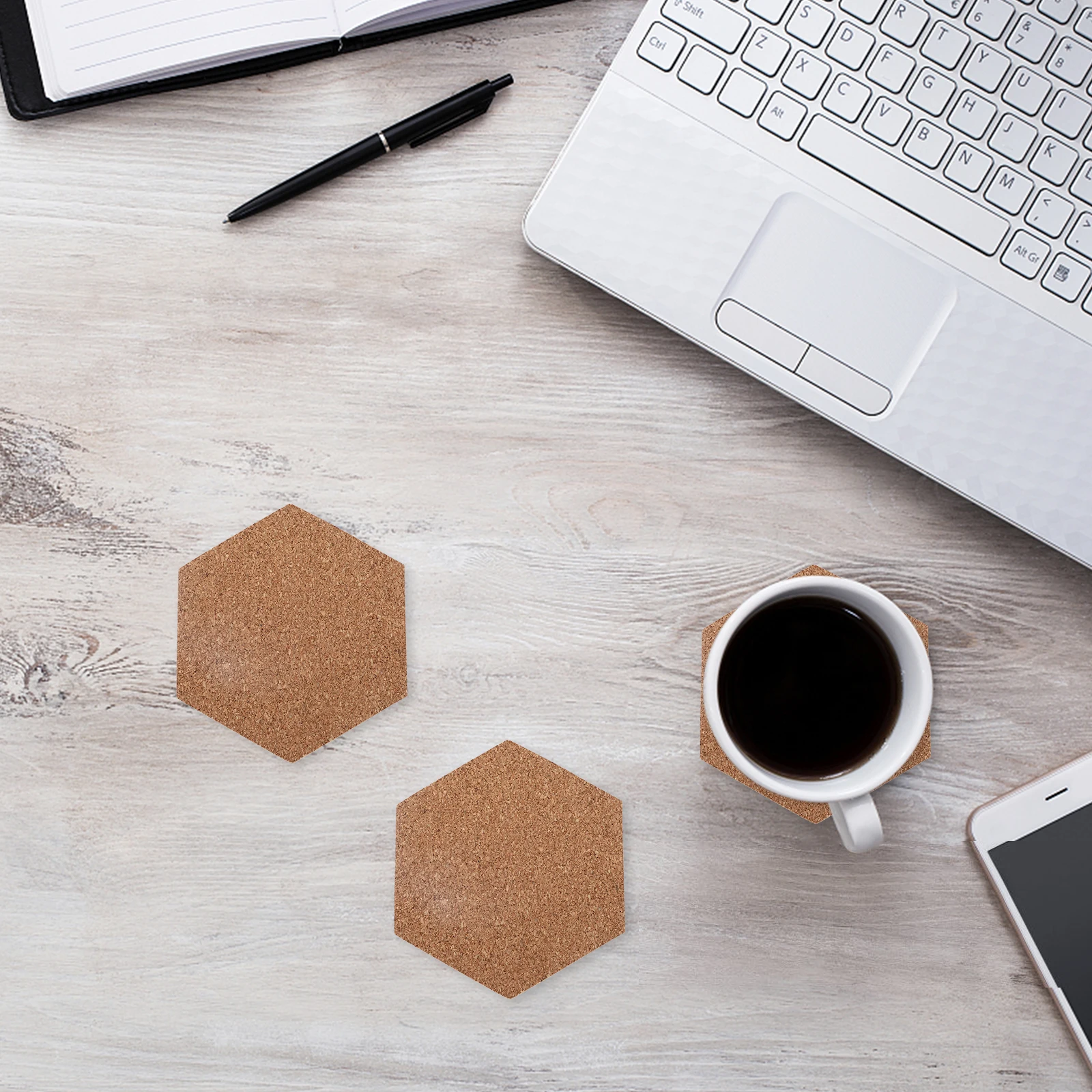 

10Pcs Hexagon Cork Bulletin Board Wood Notice Board for Home Office Photo Display Memo Message Organizer