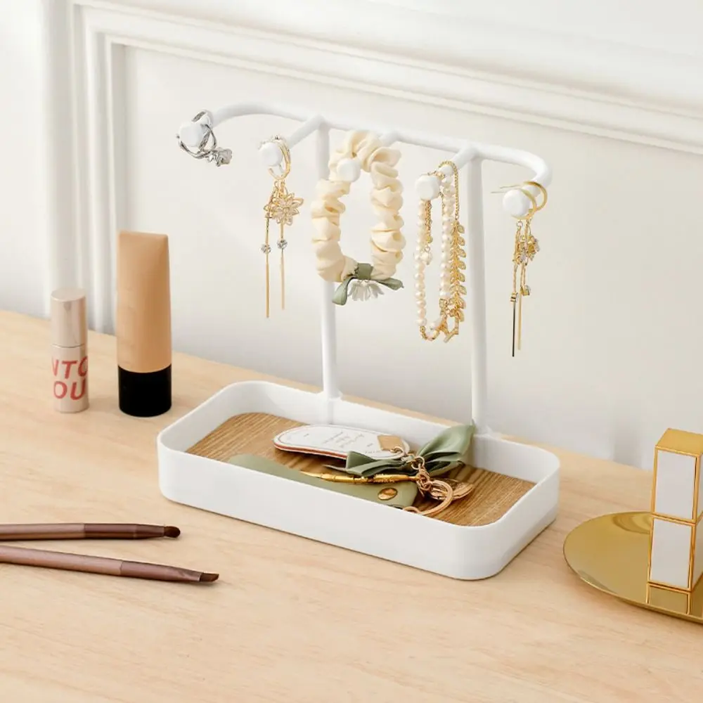 الأزياء المحمولة مجوهرات عرض الرف أقراط القلائد مع صندوق درج تخزين الرف مفتاح مع قاعدة خشبية حامل معلق