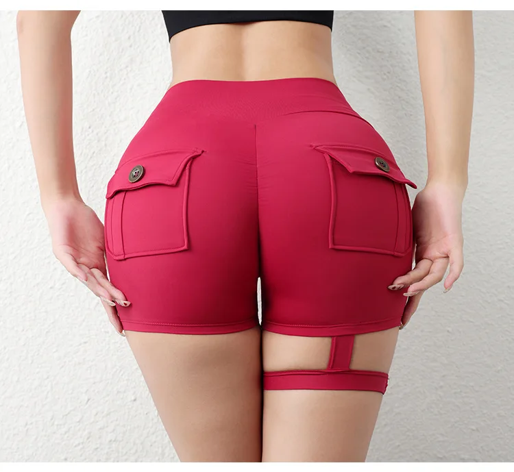 2024 Summer Women\'s Fitness shorts Workwear pocket Shorts Sexy Buttock Lifting Comfortable High Waist Stretch Sports Leggings