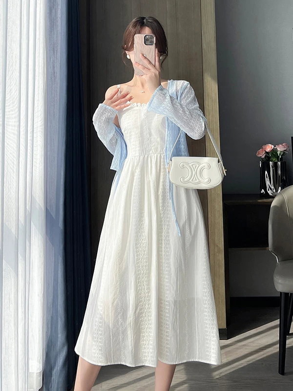 

Summer New Chic Knitted Sun Protection Shirt And Dress Set Gentle First Love Two-Piece Set Women's Fashion Ensemble