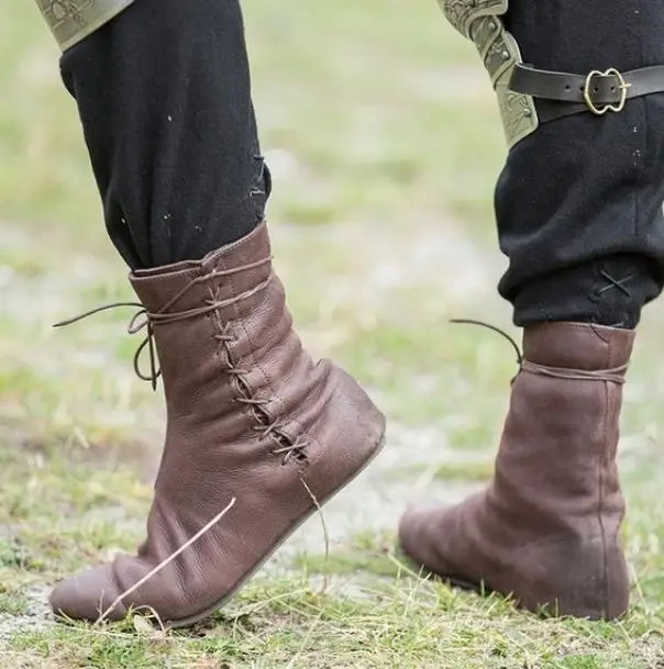 Mittelalterliche Karneval Männer Cosplay Kostüme Ritter Hunter Prinz Lace Up Halloween Piraten Leder Stiefel Frauen Bühne Requisiten Schuhe Retro