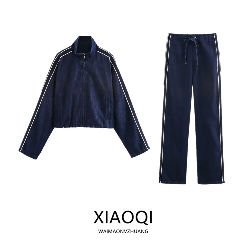 Chaqueta Vaquera Versátil con Decoración de Rayas y Parches, Moda Femenina Primavera 2025, Nueva Colección, Conjunto Deportiv...